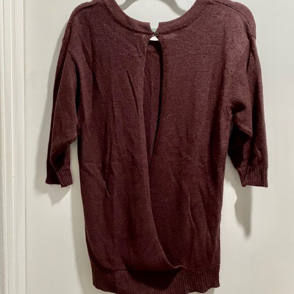 (3) Women Frenchi Burgundy Angora Wool Viscose Cut Out Long Boho Sweater Tunic S - Picture 2 of 7